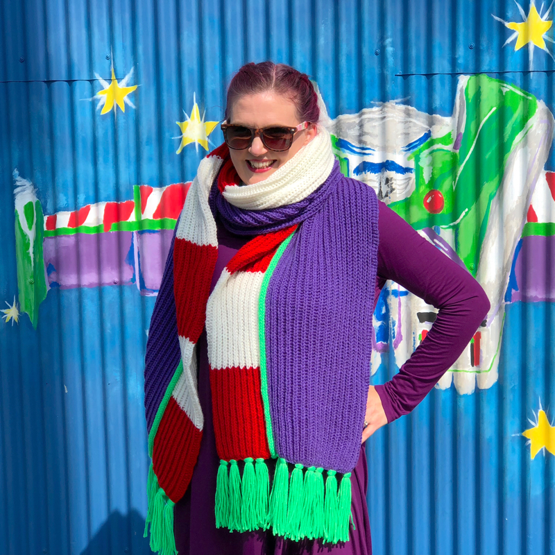 Beyond Infinity scarf modeled at the Buzz Wall at California Adventure