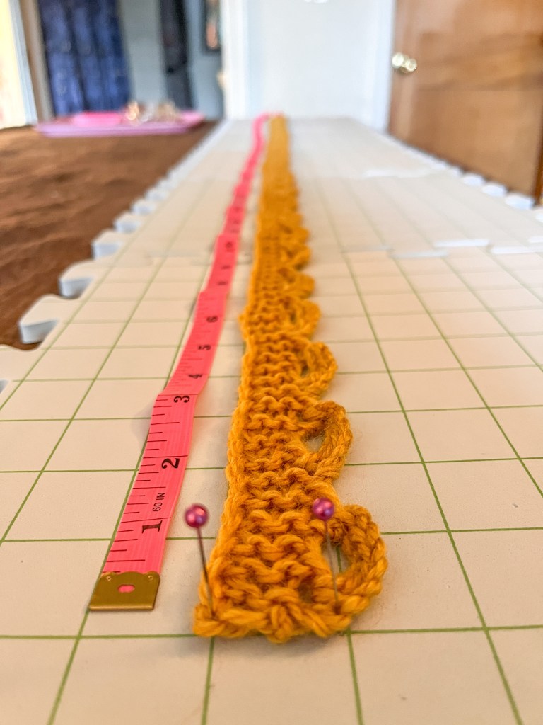 knit trim on blocking board