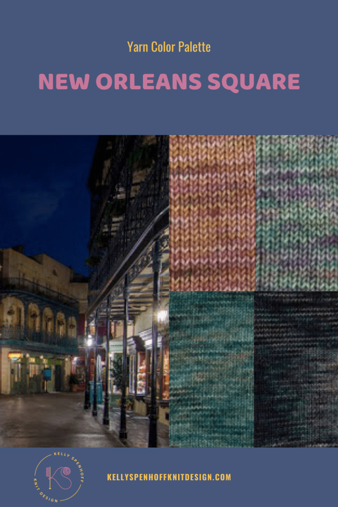 New Orleans Square at Disneyland with a coordinating yarn color palette.