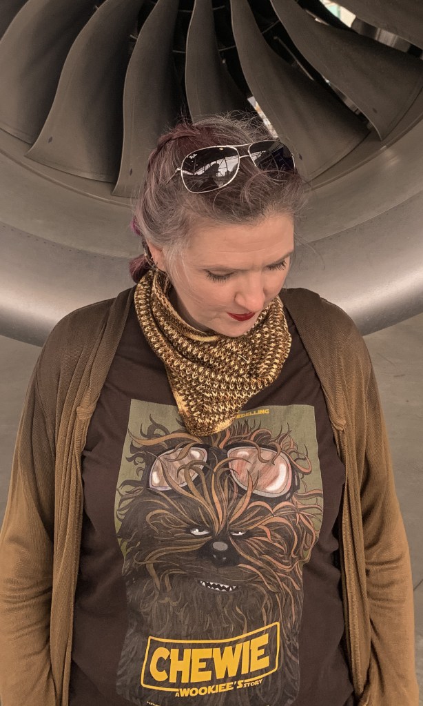 Co-pilot cowl worn with a Chewbacca t-shirt