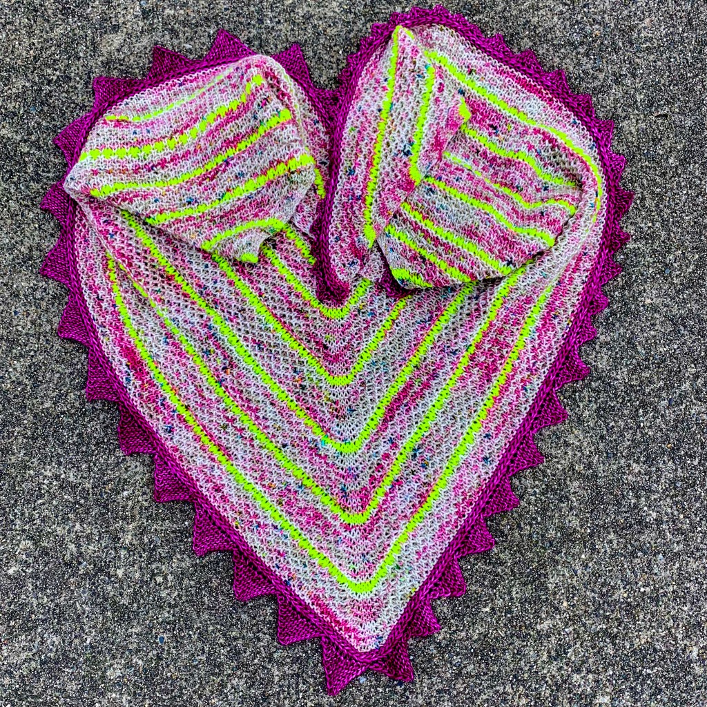 Love Frenzy shawl laid in a heart shape
